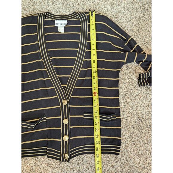 Vtg Peter Popovitch Cardigan Womens S Brown Gold Metallic Stripe Grandpa Sweater - Picture 7 of 9